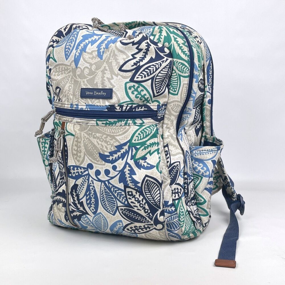 Vera Bradley Campus Tech Backpack Santiago Retired Blue Green Floral Large